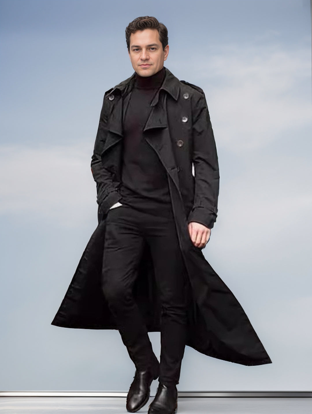 Herren eleganter Trenchcoat mit doppelter Knopfleiste und modernem Schnitt Aliams