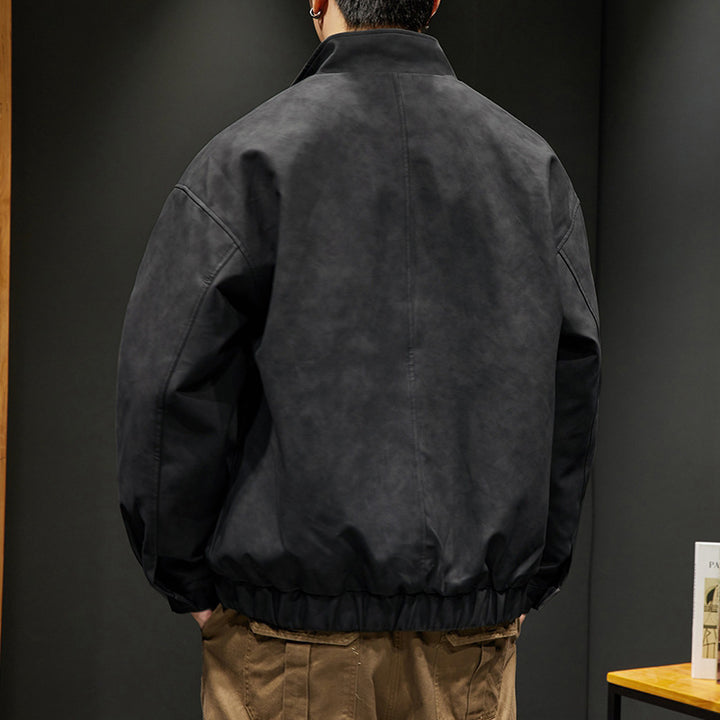 Herren elegante Kunstlederjacke mit praktischem Kragen Aliams