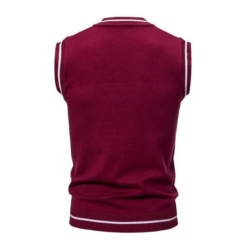 Herren ärmellose Strickweste mit V-Ausschnitt und strukturiertem Muster Aliams