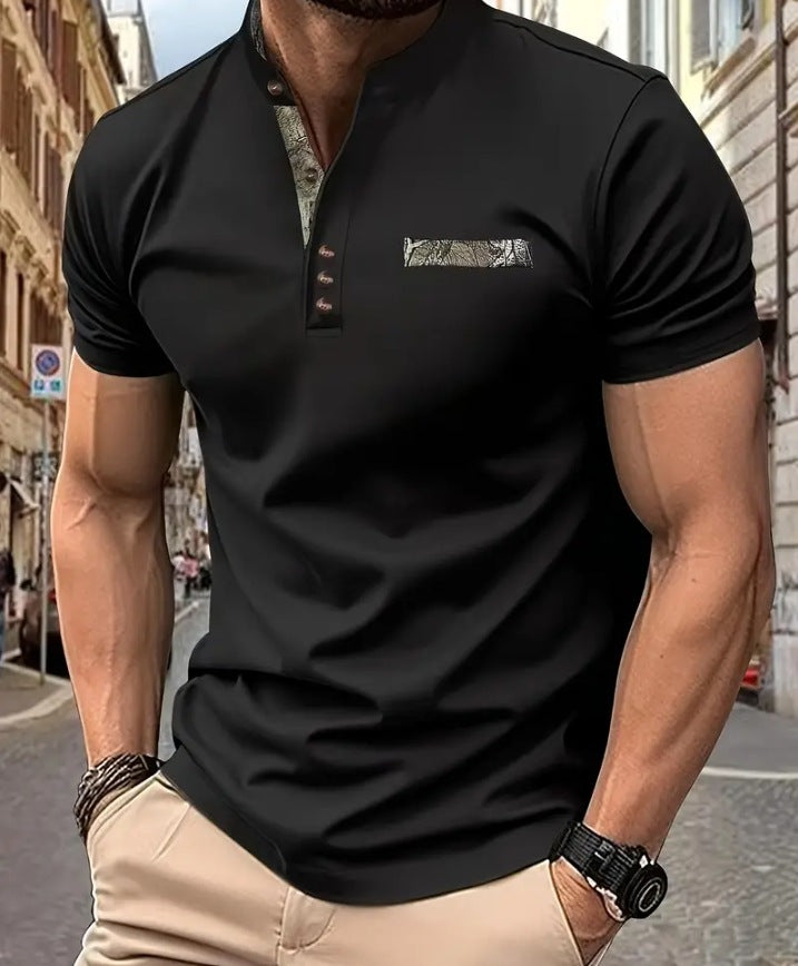 Herren Poloshirt mit modischem Stehkragen und eleganten Knöpfen Aliams