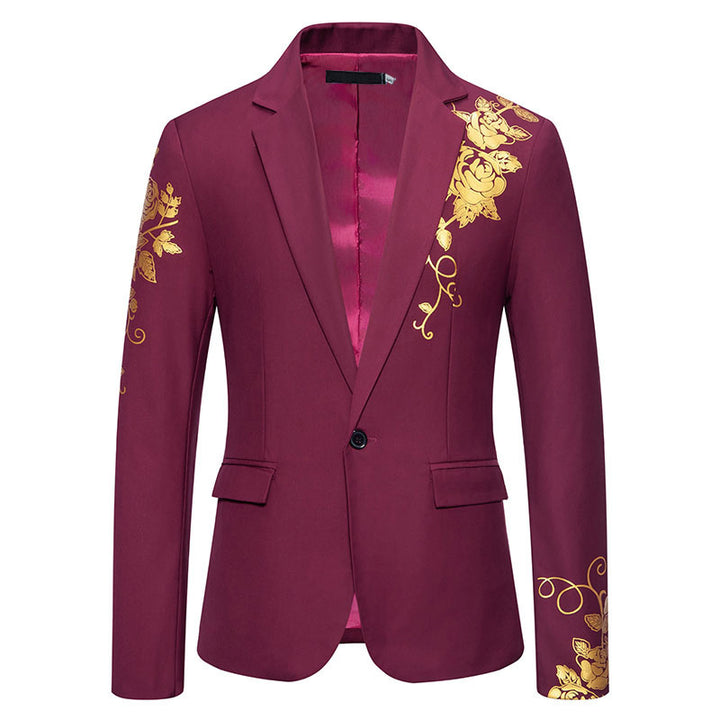 Herren eleganter Blazer mit floralem Goldmuster Aliams