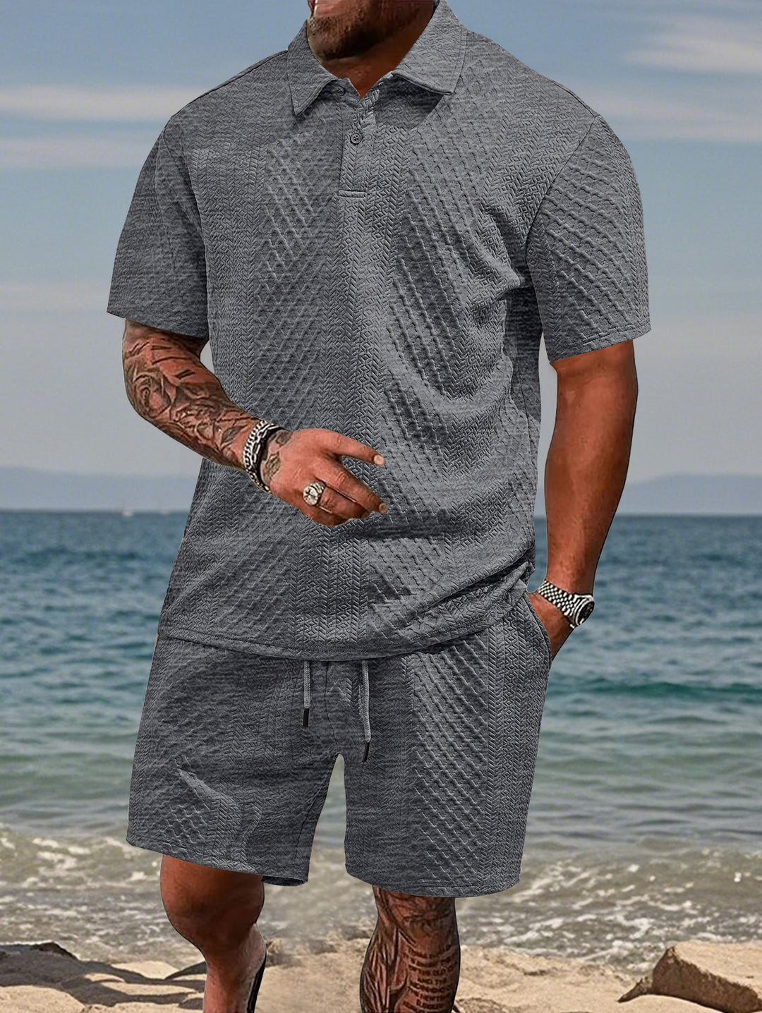 Herren Sportliches Polohemd und Shorts Set Aliams
