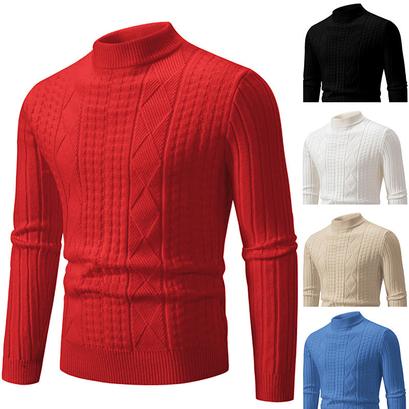 Herren Grobstrickpullover mit modernem Zopfmuster und hohem Kragen Aliams
