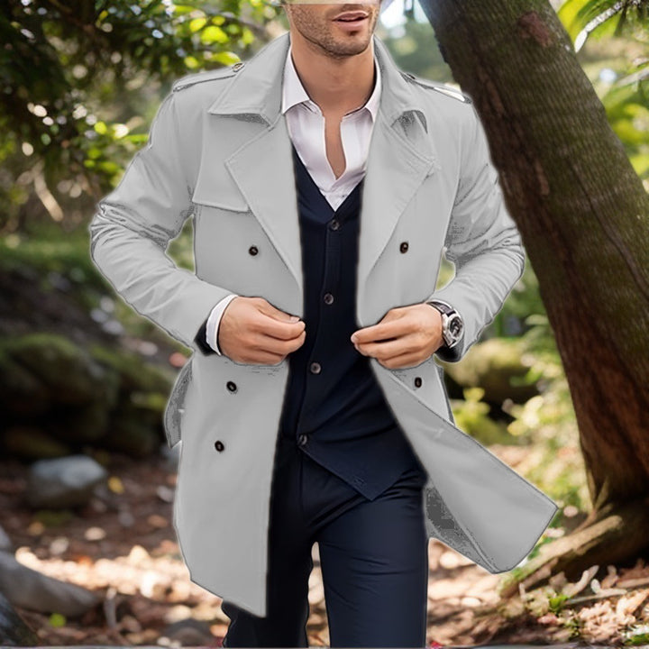 Herren klassischer Trenchcoat im zeitlosen Design mit knöpfbaren Taschen Aliams
