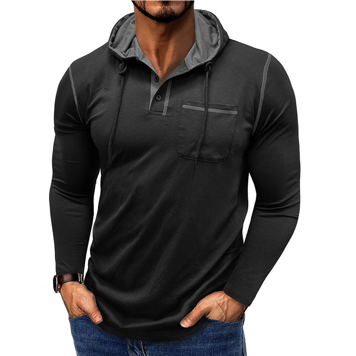 Herren Kapuzenpullover mit modischer Knopfleiste und praktischer Brusttasche Aliams
