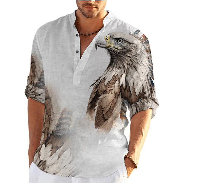 Herren Kurzarm-Hemd mit einzigartigem Wolfsmotiv Aliams