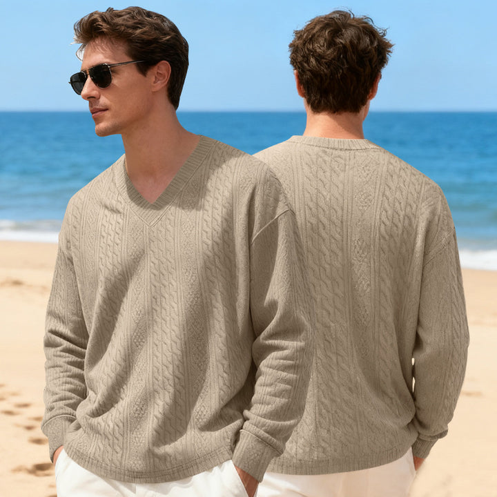 Herren Strickpullover mit V-Ausschnitt und Zopfmuster Aliams
