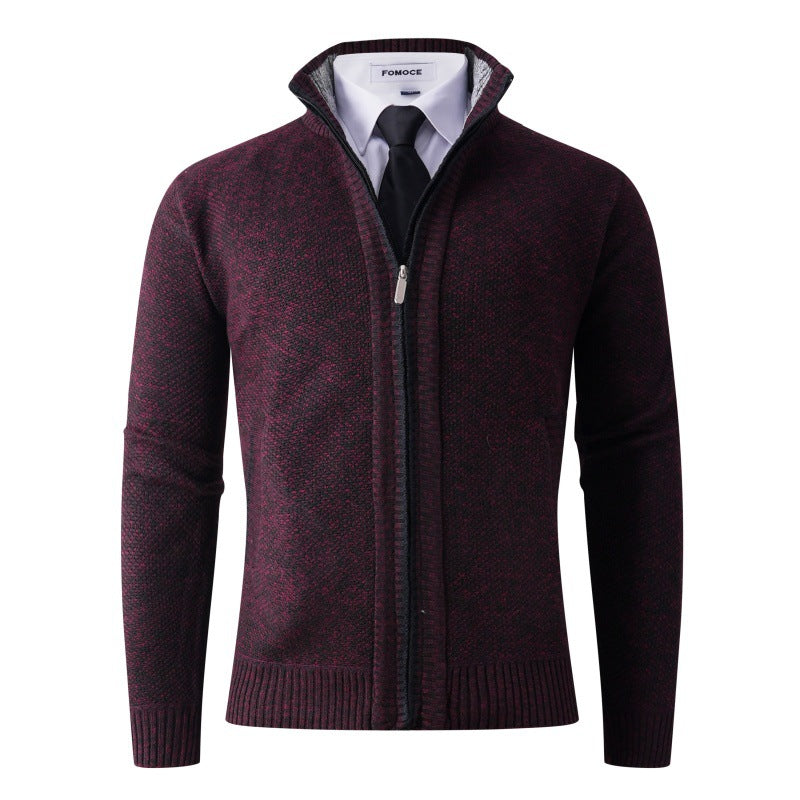 Herren stylische Strickjacke mit hohem Kragen und praktischen Taschen Aliams