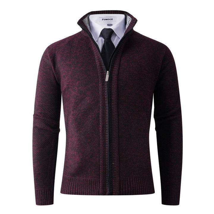 Herren stylische Strickjacke mit hohem Kragen und praktischen Taschen Aliams