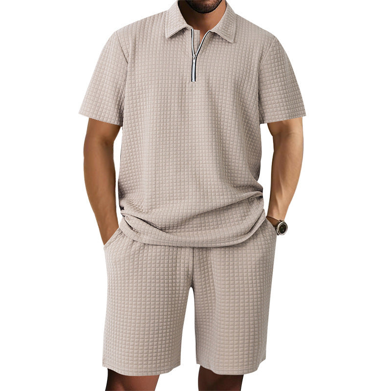 Herren Kurzarm Poloshirt und Shorts Set im strukturierten Design Aliams