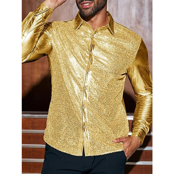 Herren elegante Paillettenhemd mit luxuriösem Flockmuster Aliams