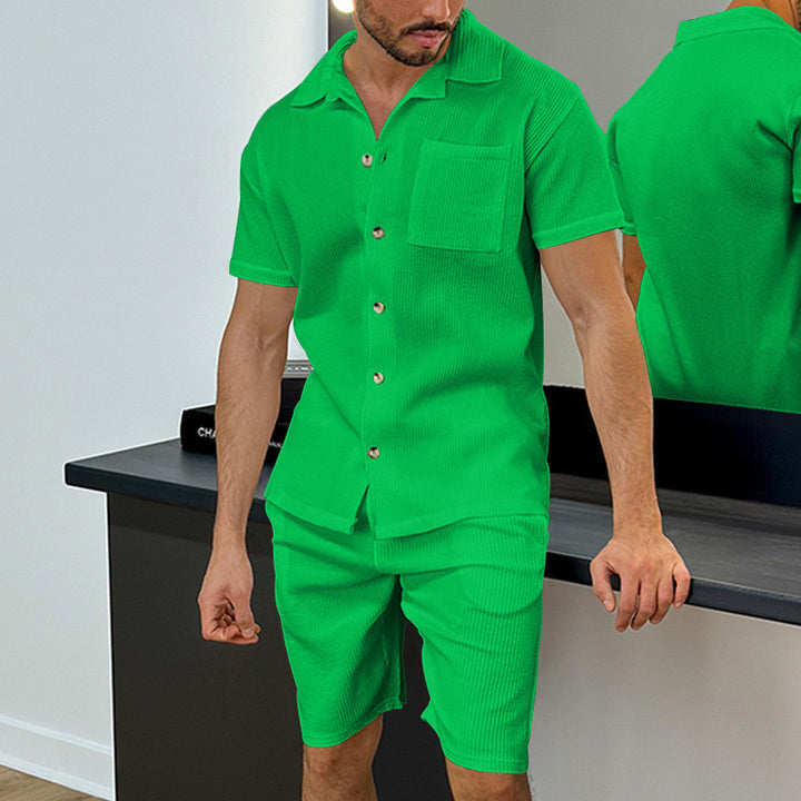 Herren Kurzarm-Hemd und Shorts Set im strukturierten Design Aliams