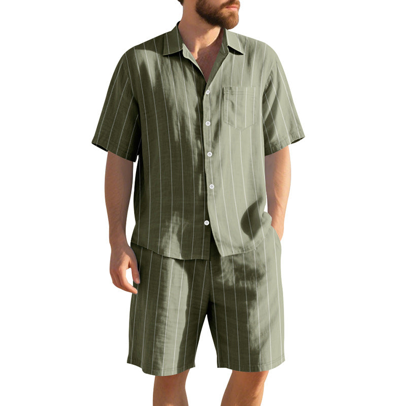 Herren Kurzarm-Pyjama-Set mit eleganten Streifen und komfortabler Passform Aliams