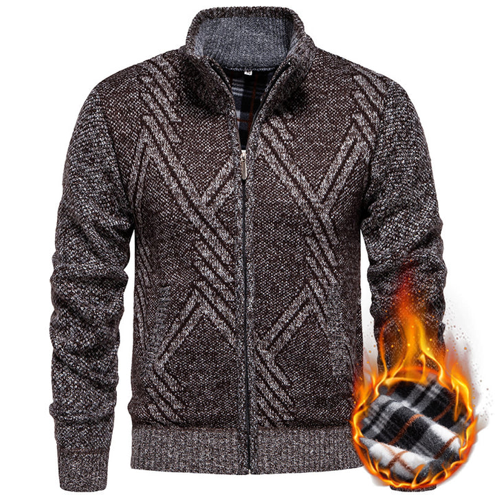 Herren sportliche Strickjacke mit modernem Zopfmuster Aliams