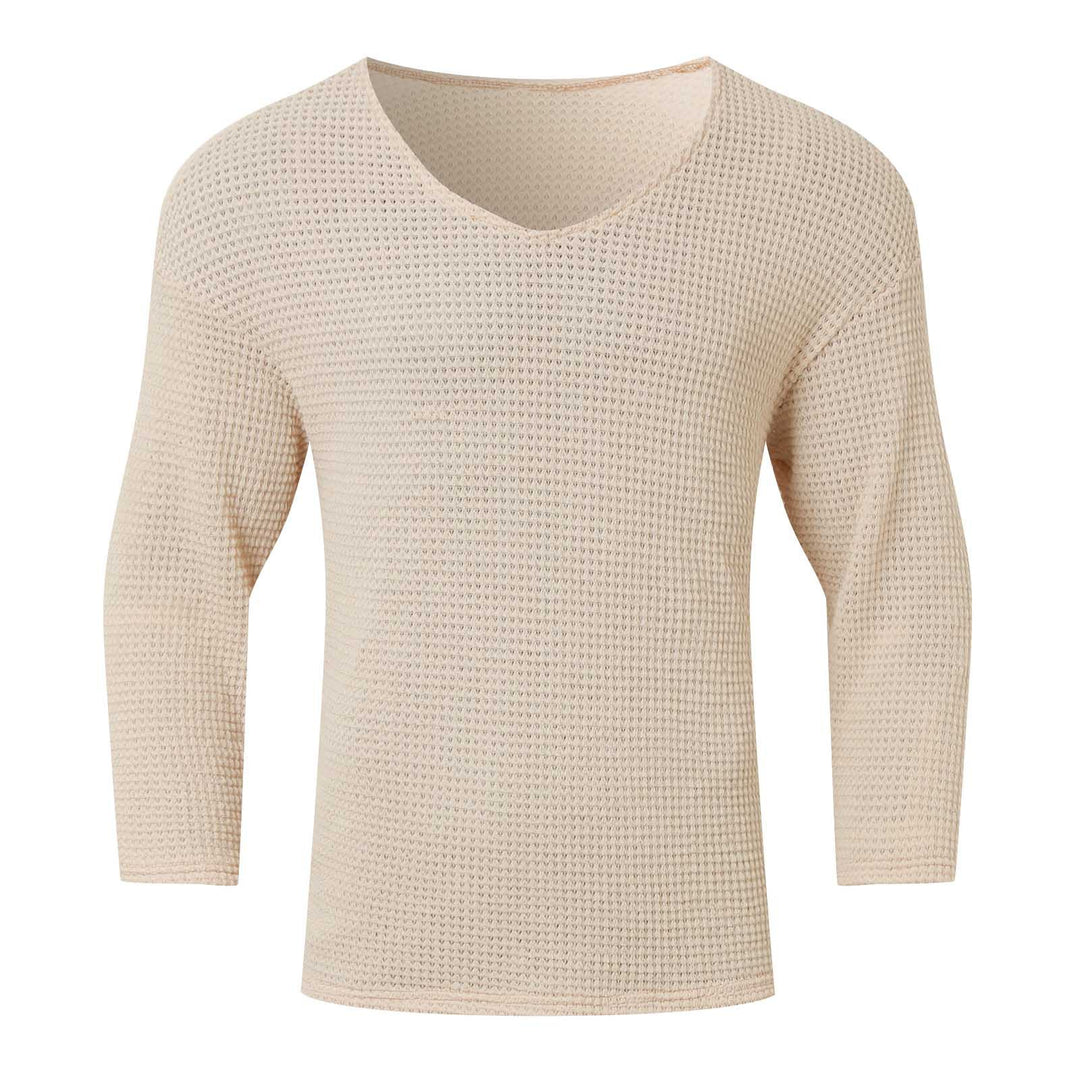 Herren Waffelstruktur V-Ausschnitt Langarmshirt Aliams