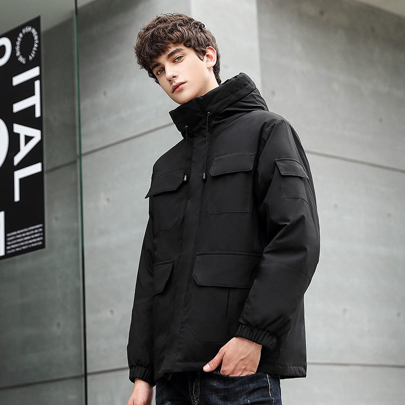 Herren wetterfeste Utility-Jacke mit Kapuze und Taschen Aliams