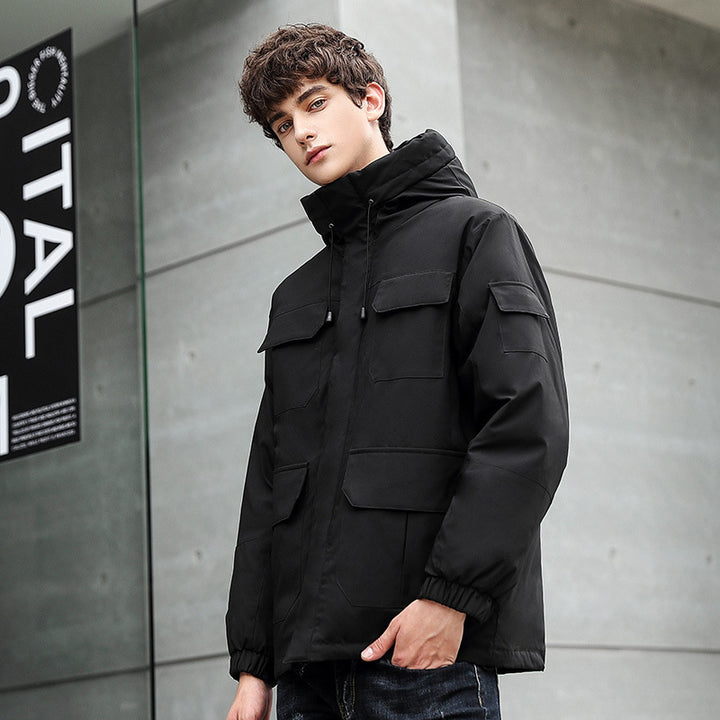Herren wetterfeste Utility-Jacke mit Kapuze und Taschen Aliams
