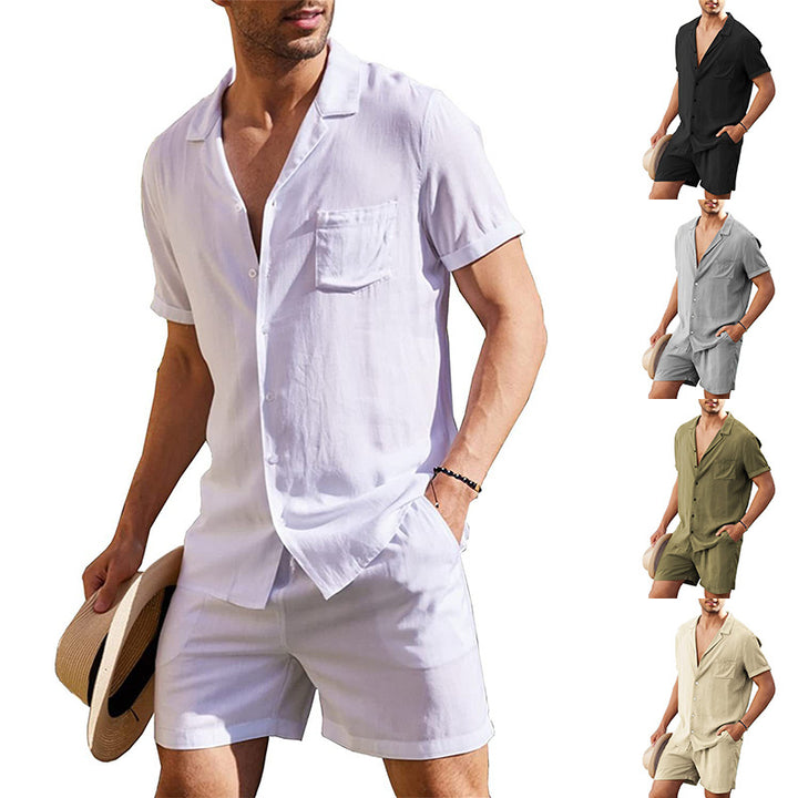 Herren elegantes Freizeit-Set aus hochwertigem, atmungsaktivem Stoff mit Kurzarm-Hemd und Shorts Aliams