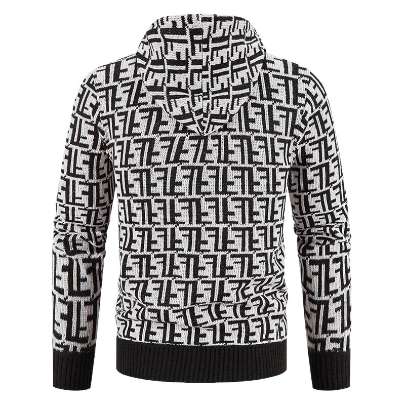 Herren Hochwertige Strickjacke mit modernem Muster und Kapuze Aliams