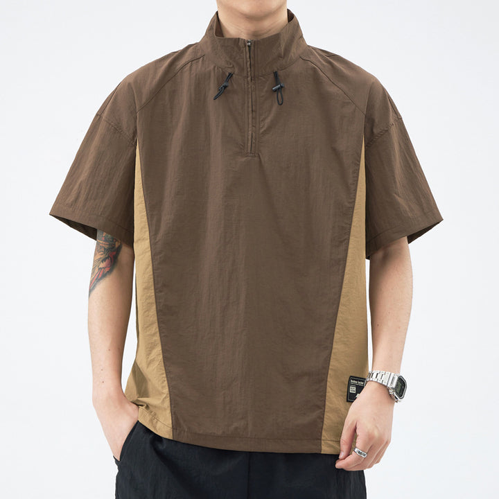 Herren Kurzarm Outdoor-Hemd mit Stehkragen und funktionaler Reißverschlussöffnung Aliams