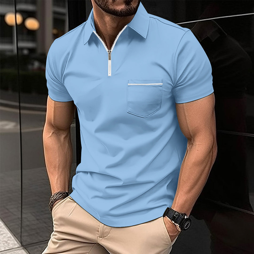 Herren Kurzarm Poloshirt mit Reißverschluss und Brusttasche Aliams