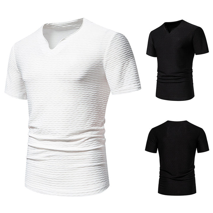 Herren Kurzarm T-Shirt mit strukturiertem Wellenmuster Aliams