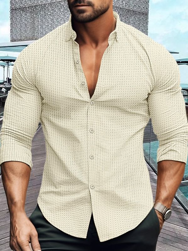 Herren elegantes Langarmhemd mit strukturiertem Muster Aliams