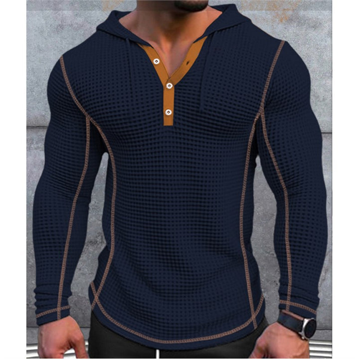 Herren stylisches Kapuzenshirt mit strukturiertem Design und Knopfleiste Aliams