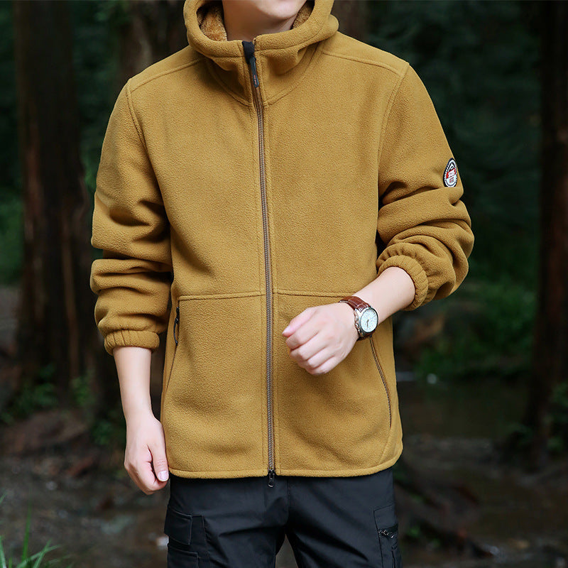 Herren Fleecejacke mit verstellbarer Kapuze und praktischen Reißverschlusstaschen Aliams