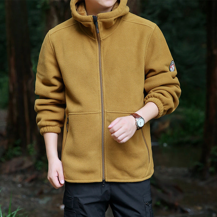 Herren Fleecejacke mit verstellbarer Kapuze und praktischen Reißverschlusstaschen Aliams