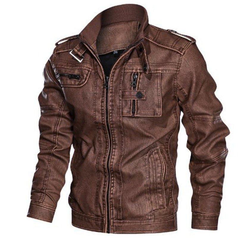 Herren robuste Kunstlederjacke im Military-Stil Aliams