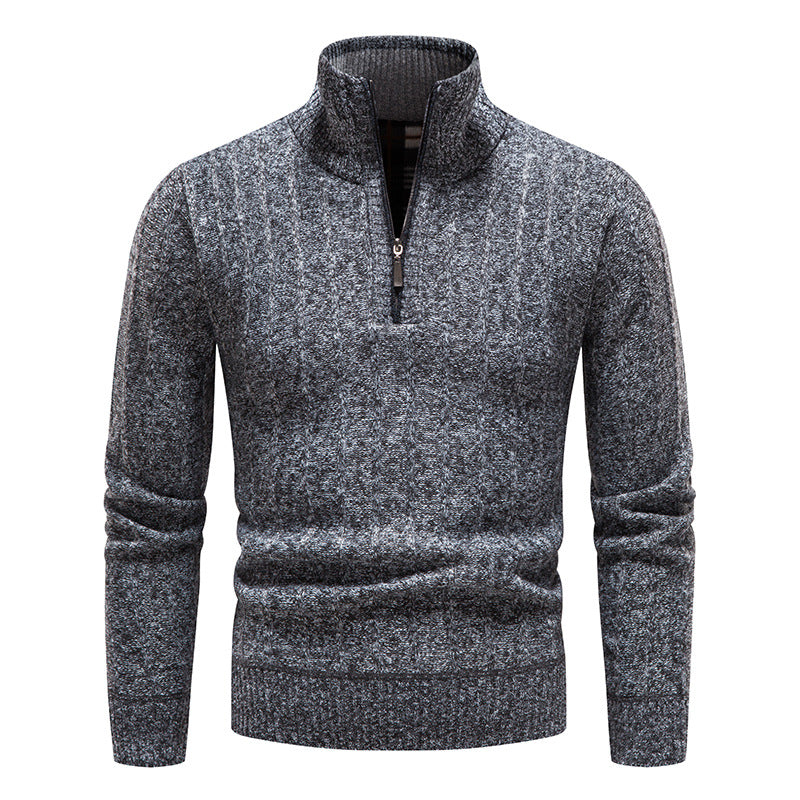 Herren eleganter Strickpullover mit Stehkragen und kurzer Reißverschluss Aliams