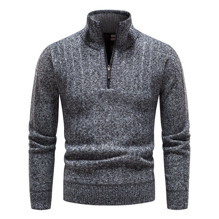 Herren eleganter Strickpullover mit Stehkragen und kurzer Reißverschluss Aliams