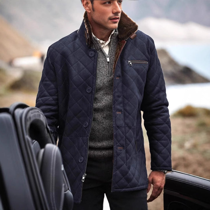 Herren Steppjacke mit luxuriösem Kunstfellkragen Aliams