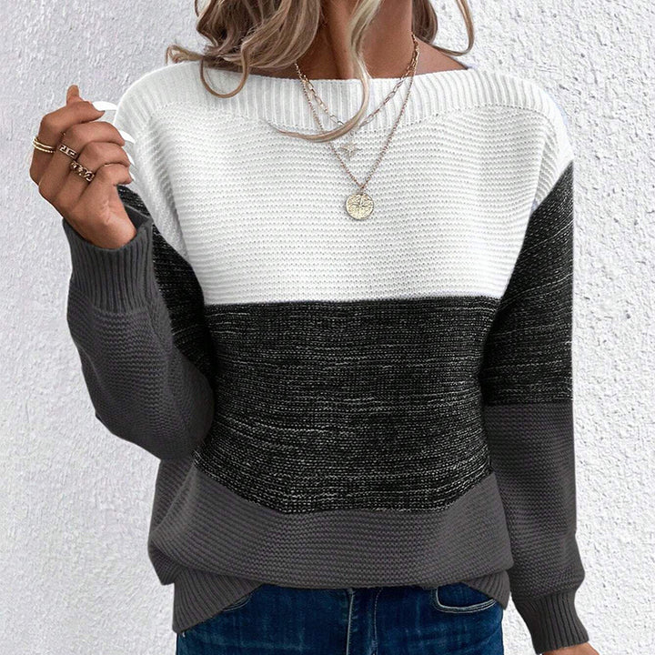 Damen bequemer Strickpullover mit modernem Farbblockdesign und lässigem Schnitt Aliams