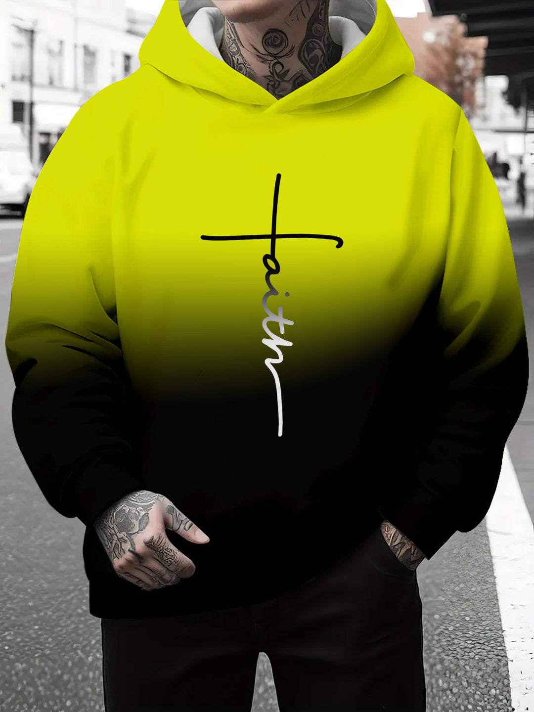 Herren Kapuzenpullover mit subtiler Farbverlauf-Optik und inspirierendem Schriftzug Aliams