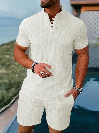 Herren Kurzarm Outfit mit modischem Stehkragen Aliams