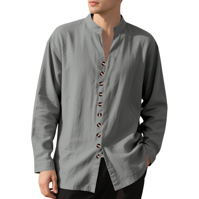 Herren Elegantes Langarmhemd mit Stehkragen und modischen Knöpfen Aliams