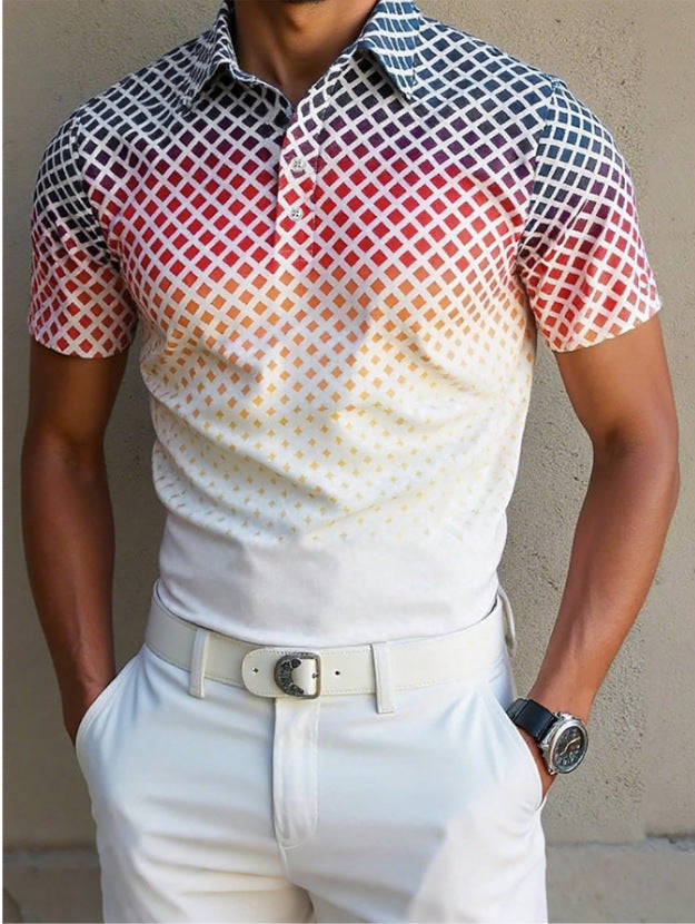 Herren Polohemd mit modernem geometrischem Design und schickem Kontrast Aliams