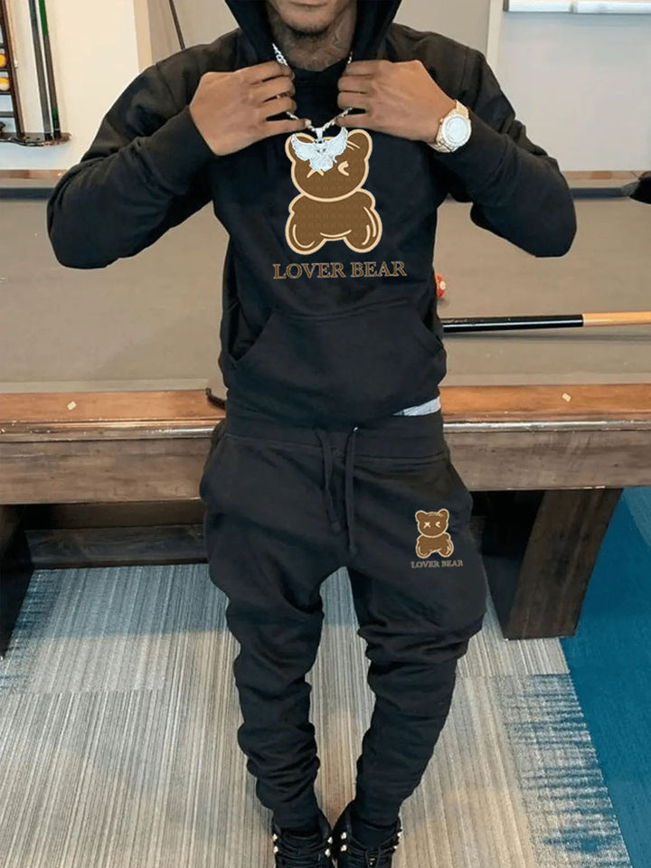Herren Kapuzenpullover und Jogginghose Set mit klarem Bärenmotiv Aliams