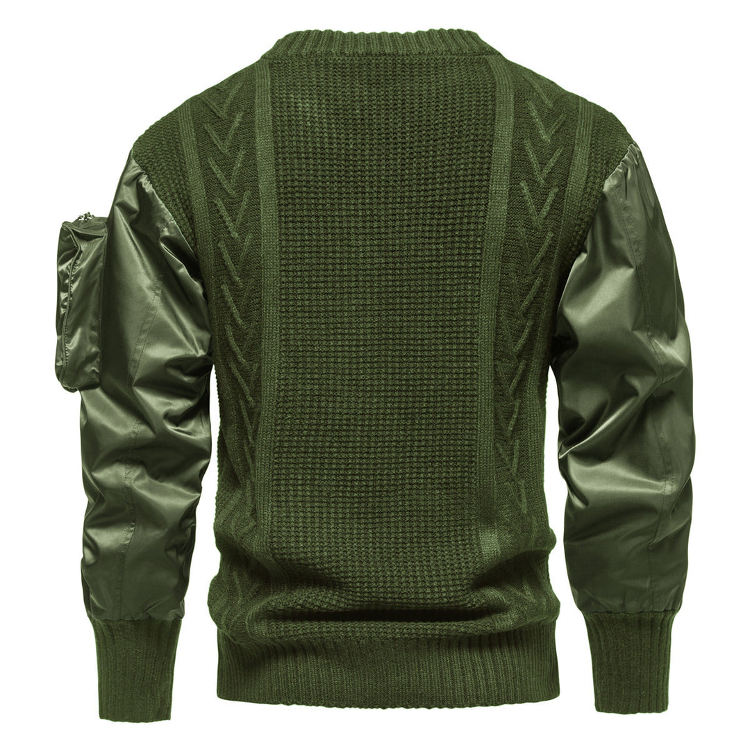 Herren Grobstrickpullover mit modernen Kunstlederärmeln Aliams