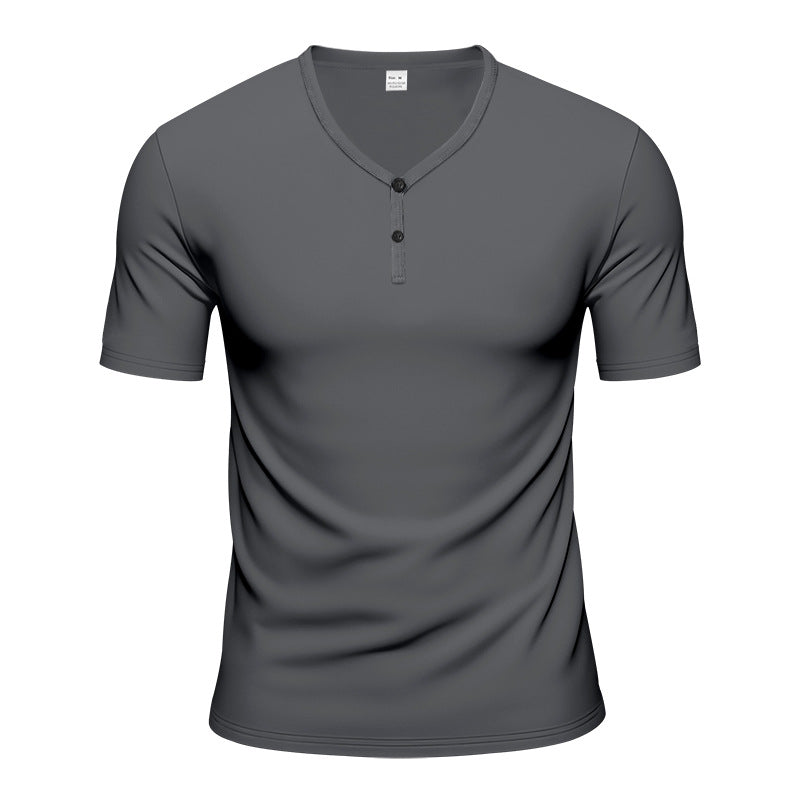 Herren Kurzarm Henley-T-Shirt mit atmungsaktiver Struktur Aliams