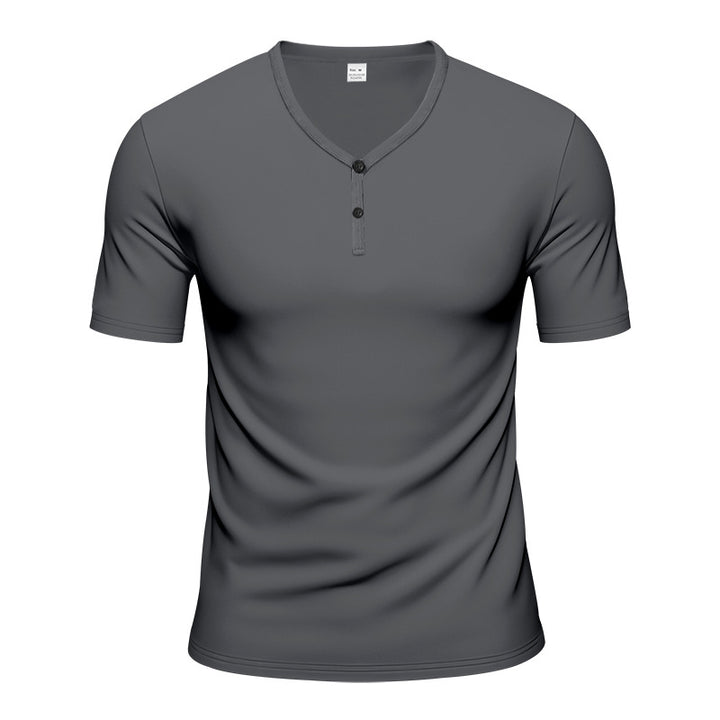 Herren Kurzarm Henley-T-Shirt mit atmungsaktiver Struktur Aliams