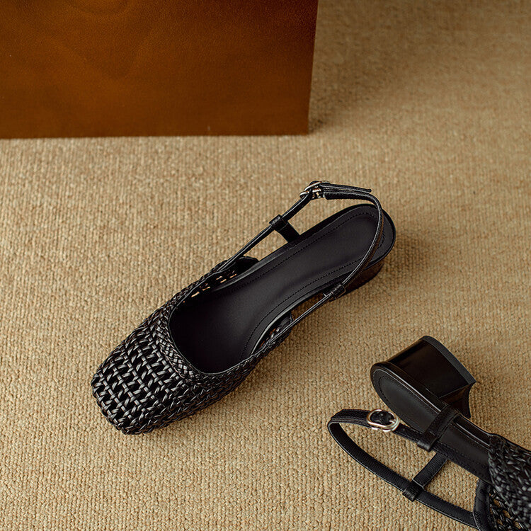 Damen Slingback Sandalen mit Geflochtenem Design und Elegantem Blockabsatz Aliams