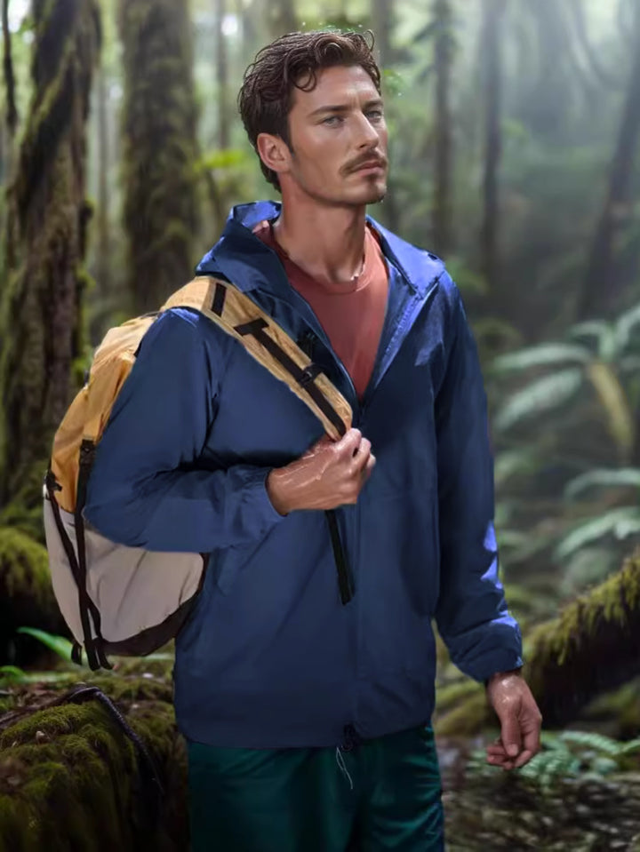 Herren funktionale Outdoor-Jacke mit verstellbarem Kapuzenkragen und atmungsaktiven Einsätzen Aliams