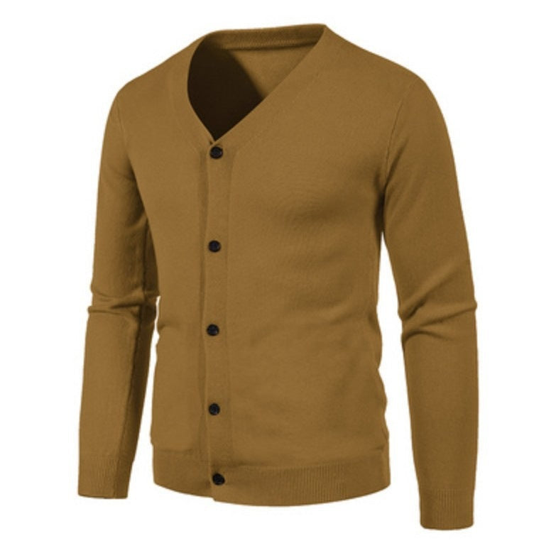 Herren stilvolle Strickjacke mit tiefem V-Ausschnitt und Knopfleiste Aliams