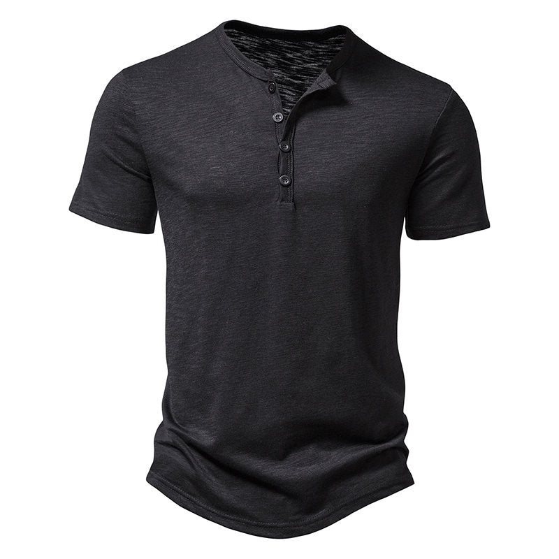 Herren Kurzarm-Henley-T-Shirt mit modischem Knopfdesign und atmungsaktiver Baumwolle Aliams