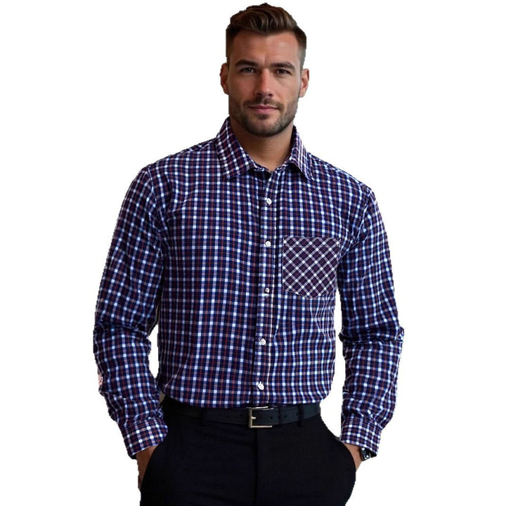 Herren Flanellhemd mit modernem Karomuster und Brusttasche Aliams