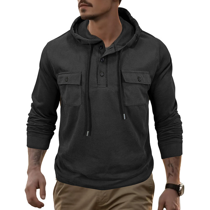 Herren Kapuzenshirt mit praktischen Brusttaschen und modischem Henley-Ausschnitt Aliams