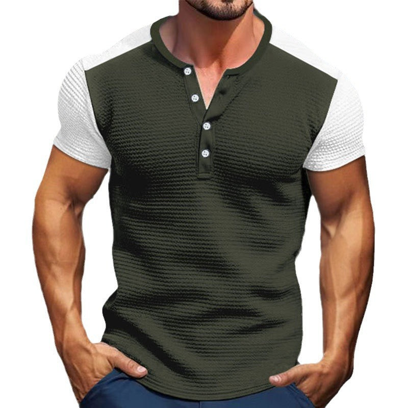 Herren Kurzarm Henley Shirt mit modischen Knöpfen Aliams